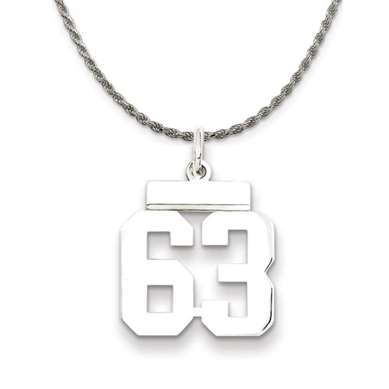 Sterling Silver Athletic Lg Polished Number 63 Necklace - 22 Inch